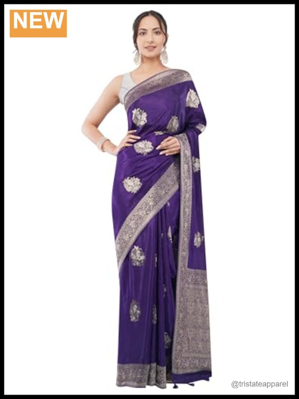 Raspberry Silk Saree with Silver Zari Motifs Border Unstitched Blouse Piece